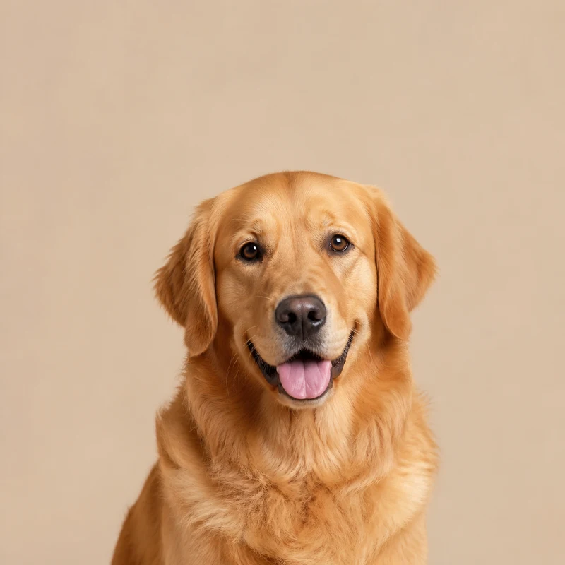 Rosto de Golden Retriever sobre fundo bege claro