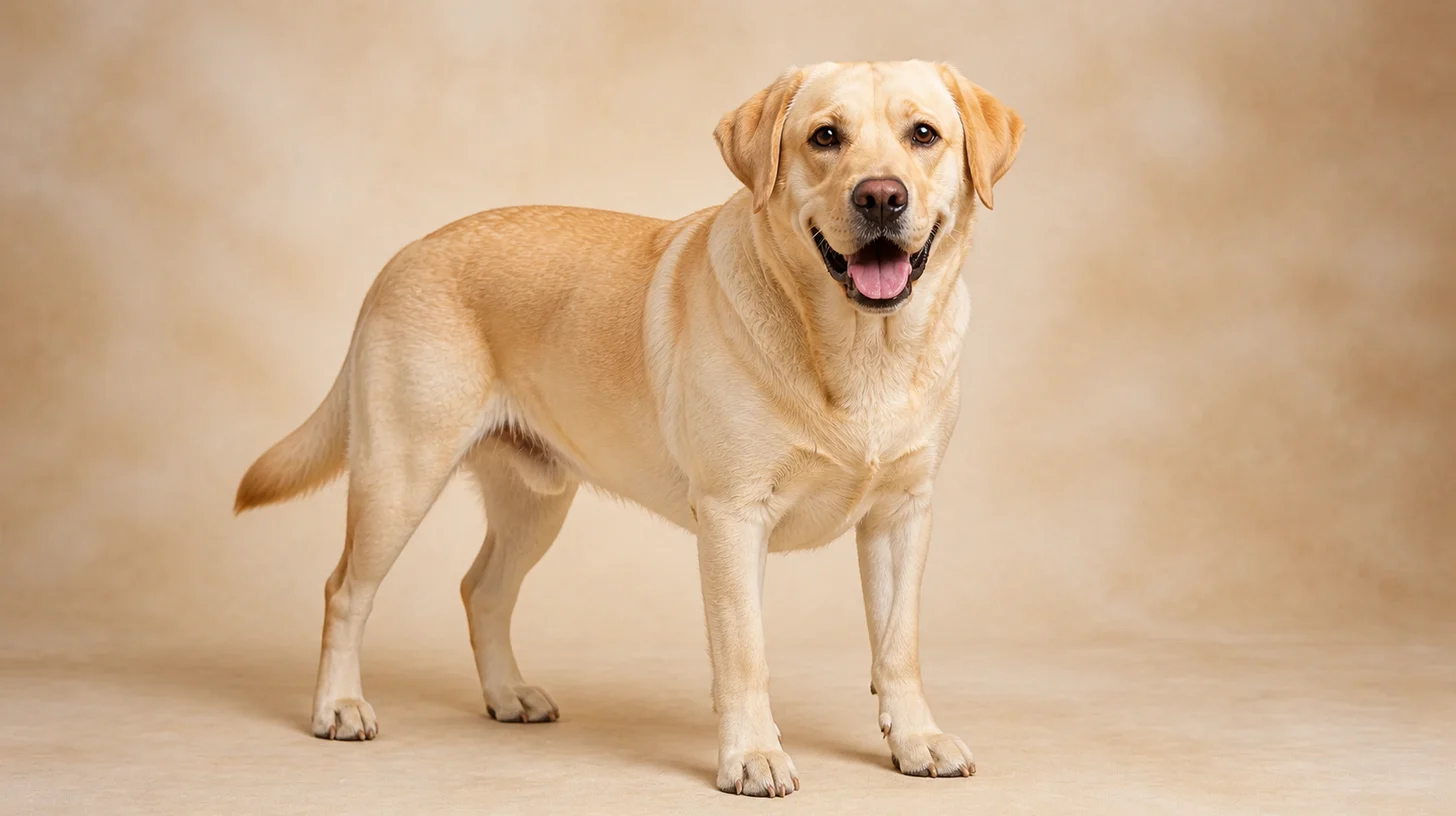 Labrador Retriever adulto amarelo em pé, olhando para a câmera
