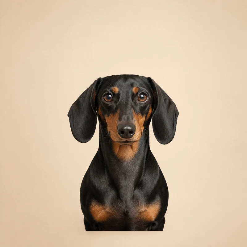 Rosto de Salsicha Dachshund sobre fundo bege claro