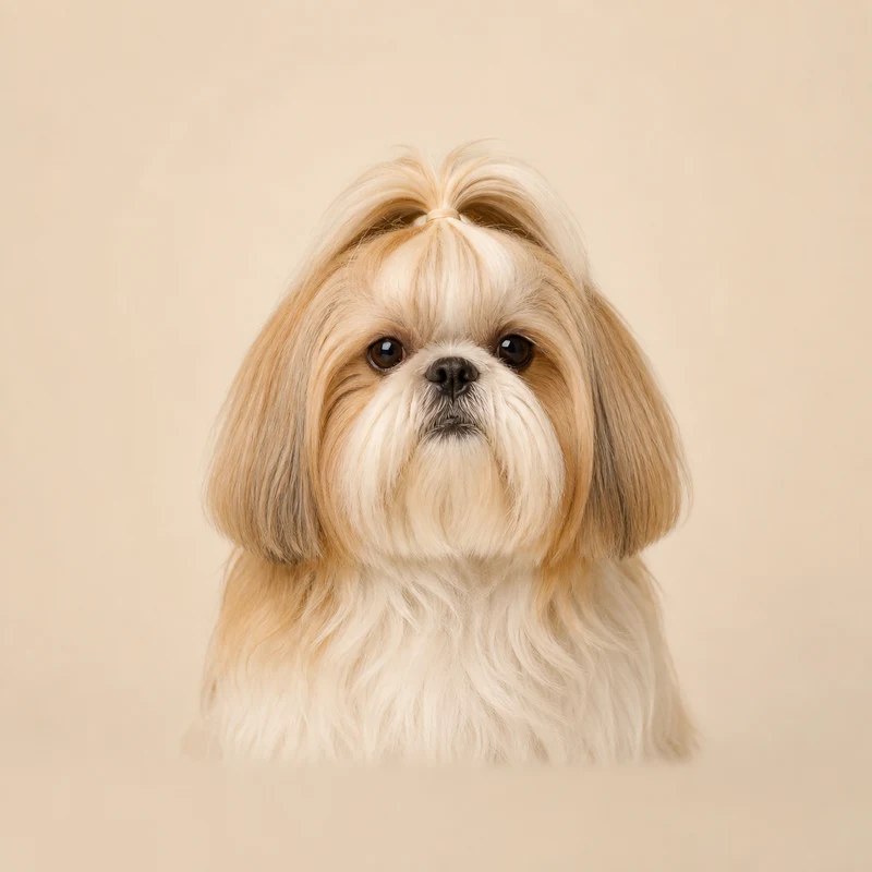 Rosto de Shih Tzu sobre fundo bege claro