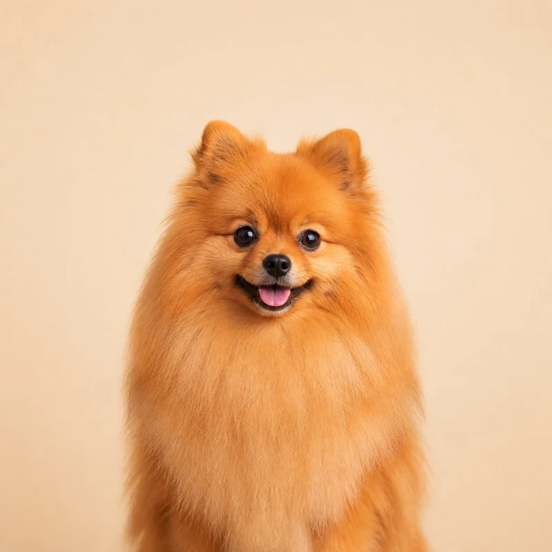Rosto de Spitz Alemão sobre fundo bege claro