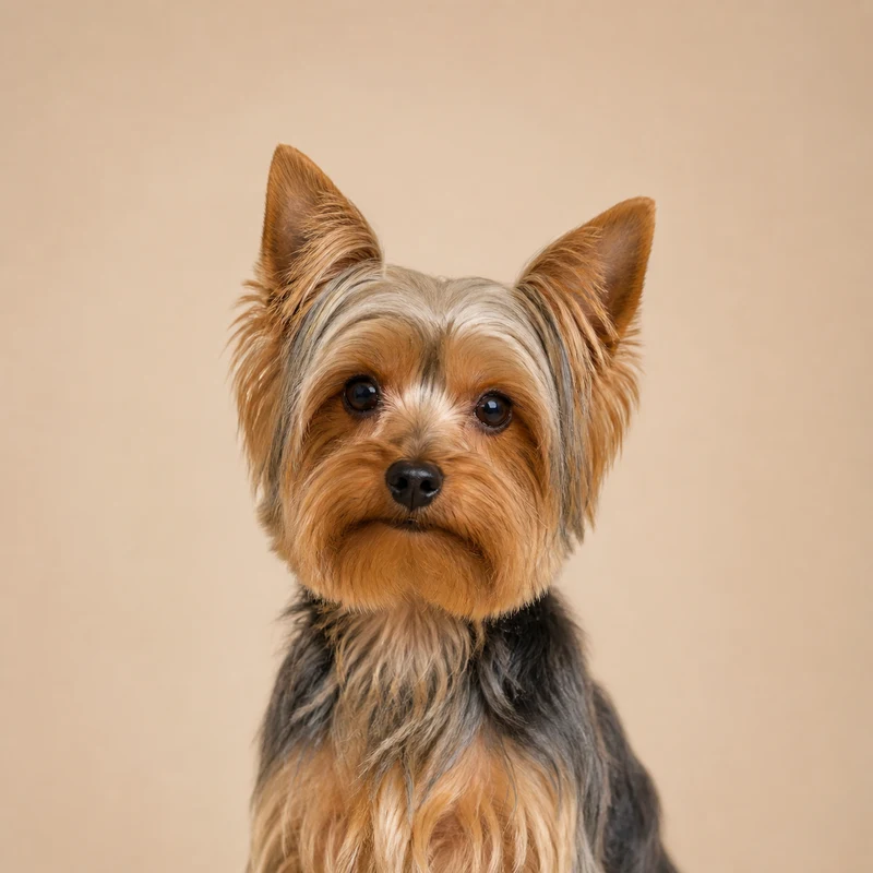 Rosto de Yorkshire Terrier sobre fundo bege claro